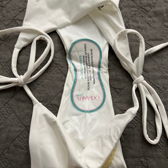 Oceanus x CINTA White Chakra Full Bikini M Hand Beaded Off-Shoulder Swimwear NWT - Picture 13 of 13